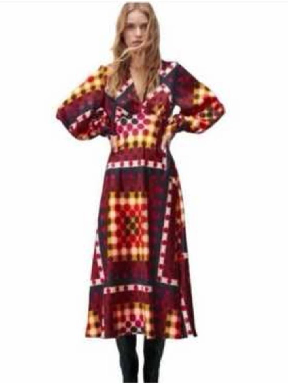 NWT Zara Women's Burgundy Multi-Color Patterned Maxi Dress
